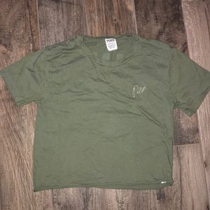 PINK Green Embroidered T-Shirt